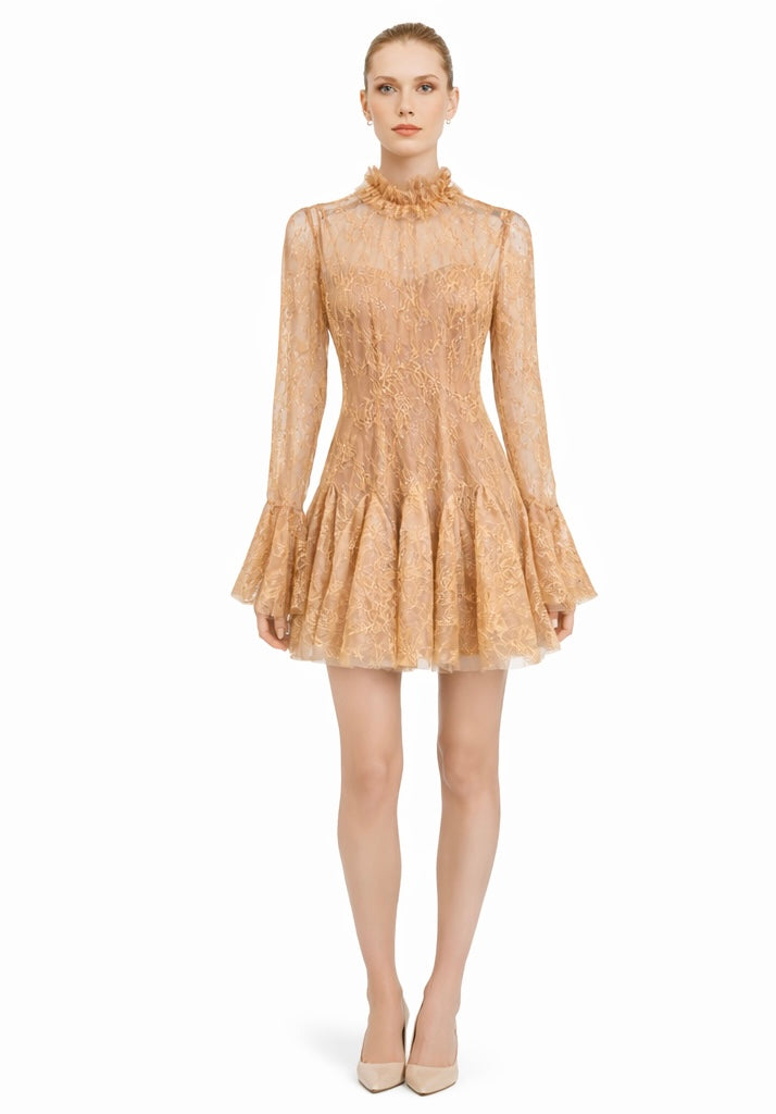 Champagne Lace Flare Dress