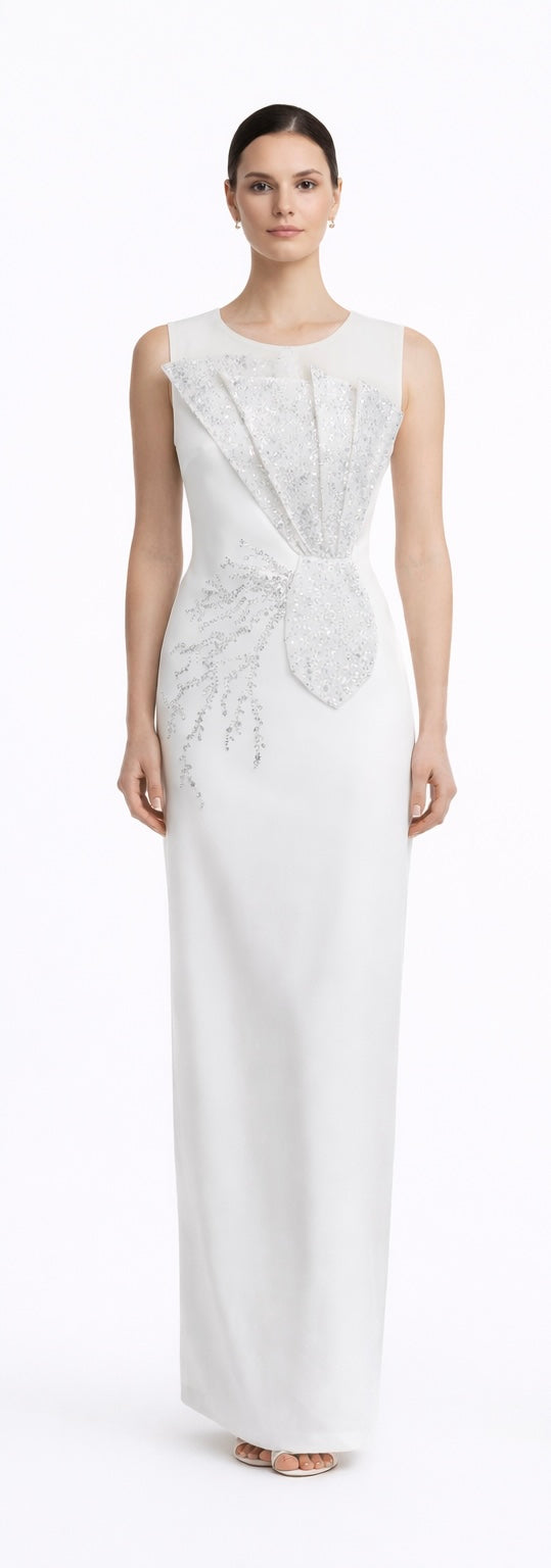 Embellished Sculpted Bandage White Dress