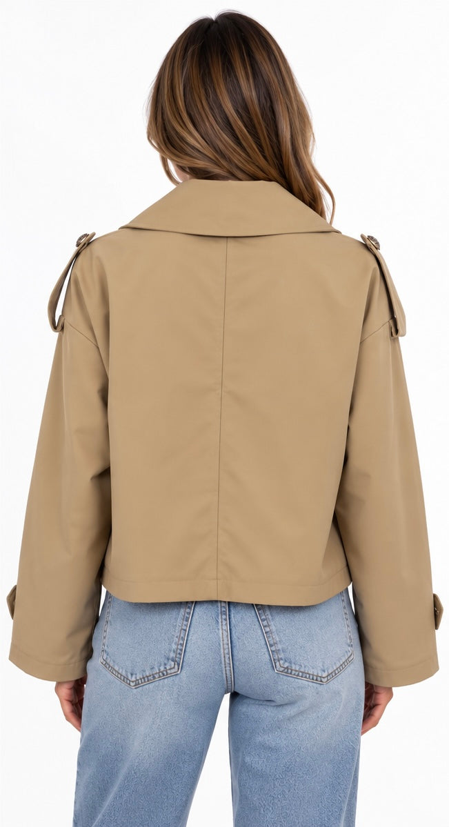Midnight Cropped Trench Jacket ( Beige , offwhite , black , Brown , Navy )