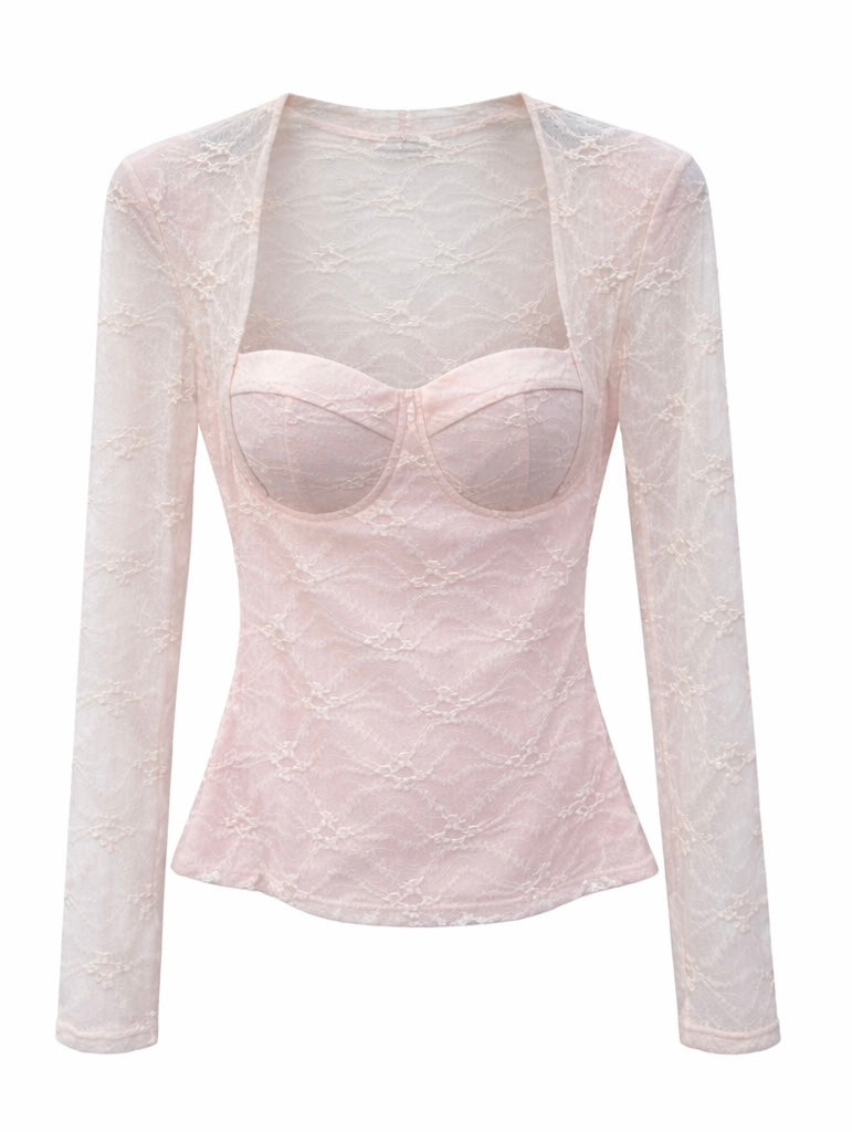 Lace Sweetheart Bustier Top - Yellow , Pink , White