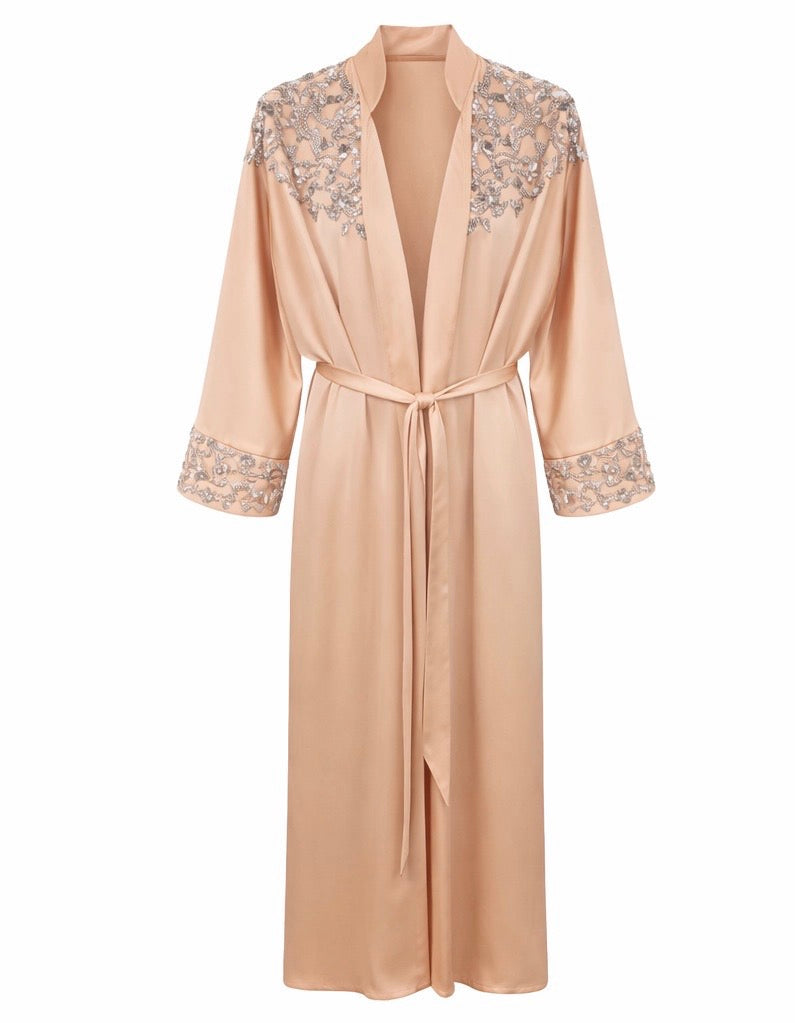 Peach Satin Abaya with Crystal Embellishment