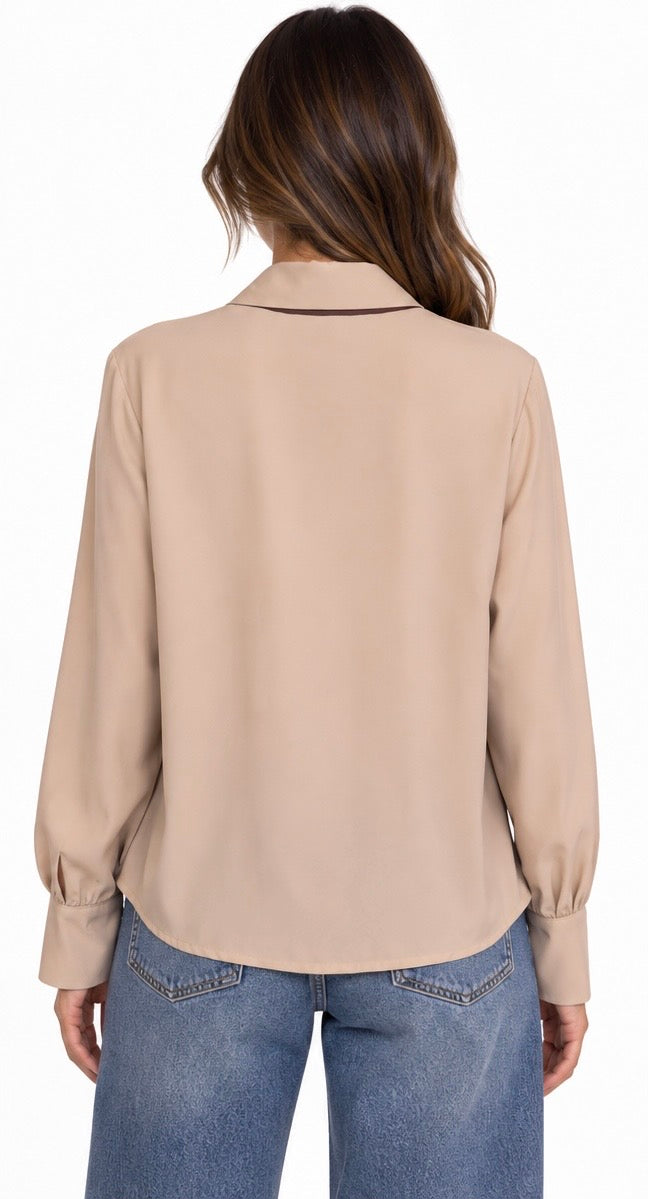Silk Scarf Collar Blouse ( Beige , White )