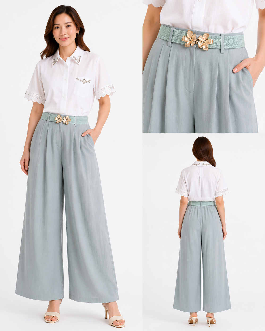 Elegant Sage Green Wide-Leg Trousers