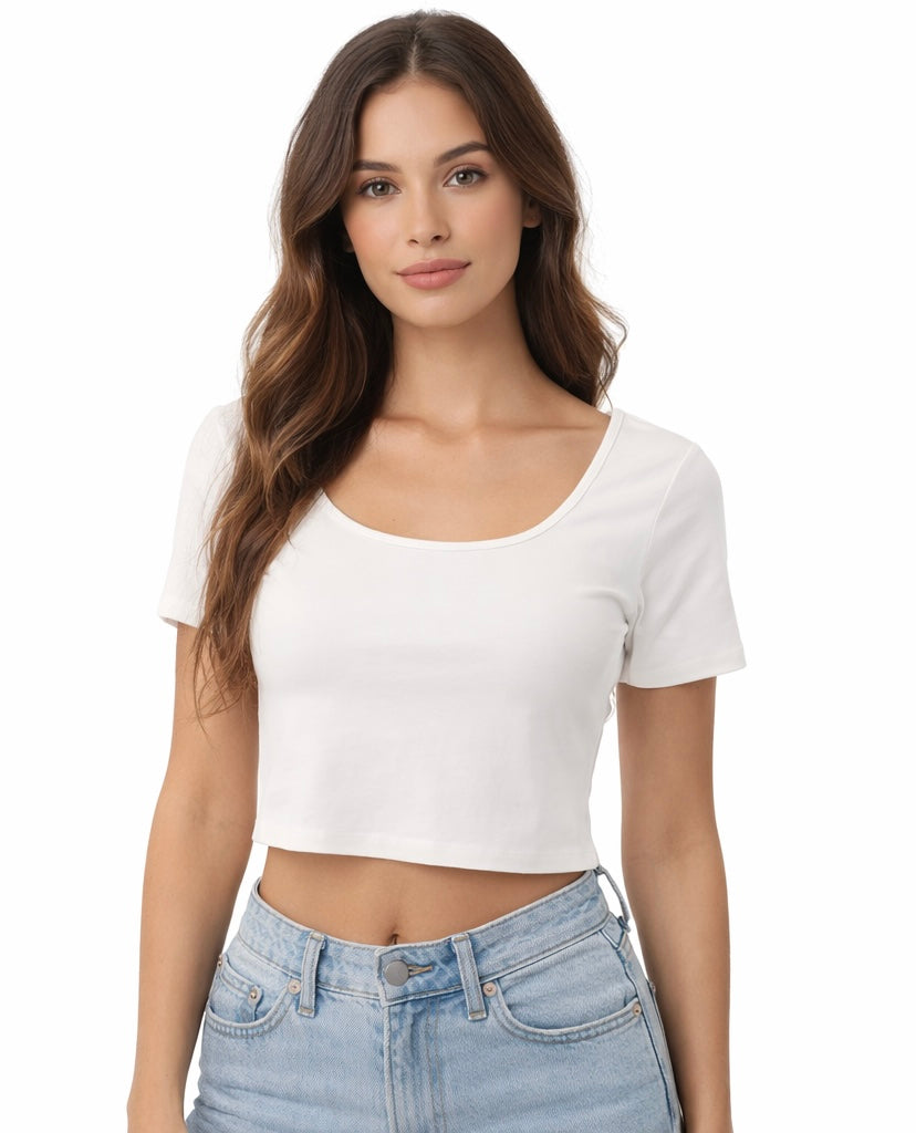 Minimal Stretch Crop Top - White , Black