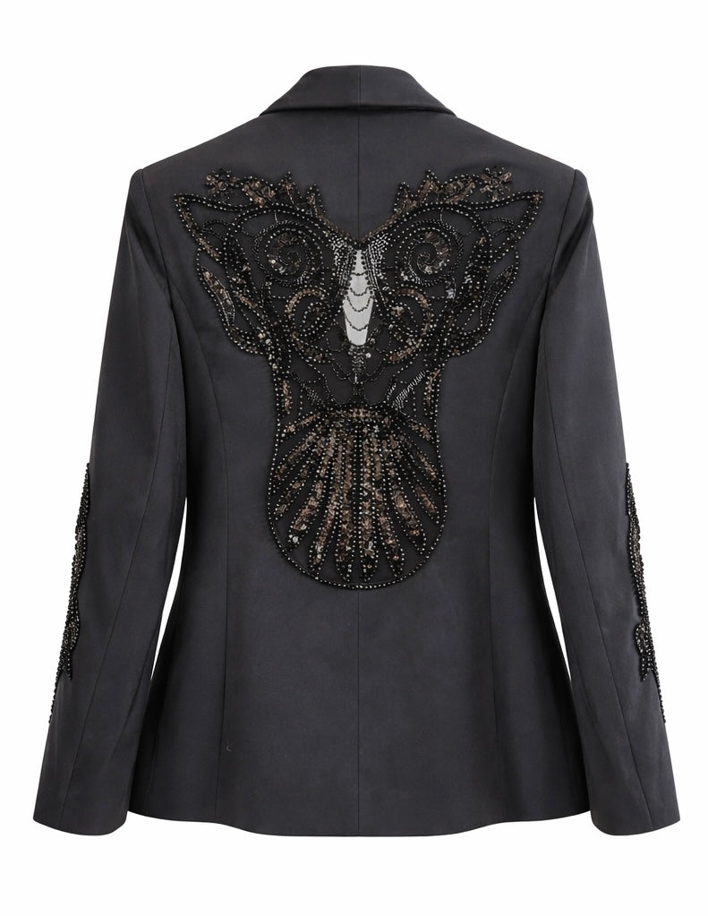 Beaded Blazer & Sheer Wide-Leg Pant Set