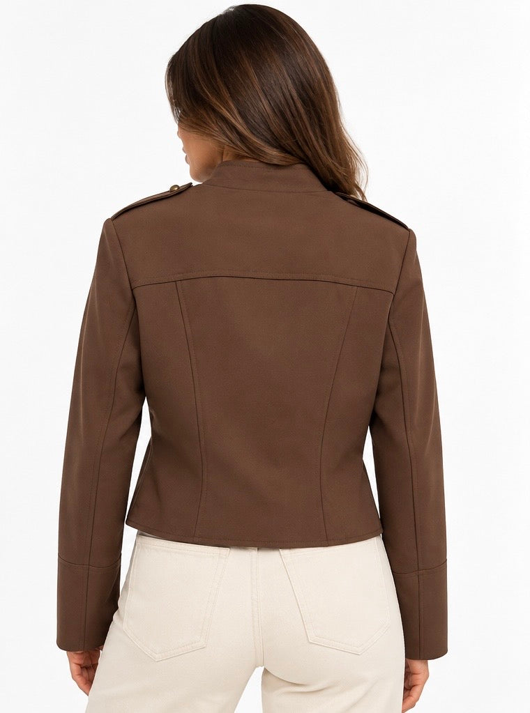 Military Chic Tailored Jacket ( Burgundy , Brown )