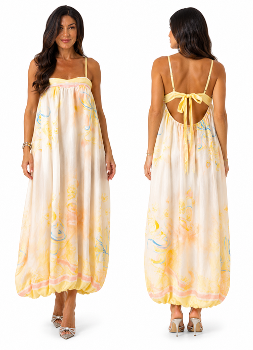 Blush Floral Open-Back Maxi Dress