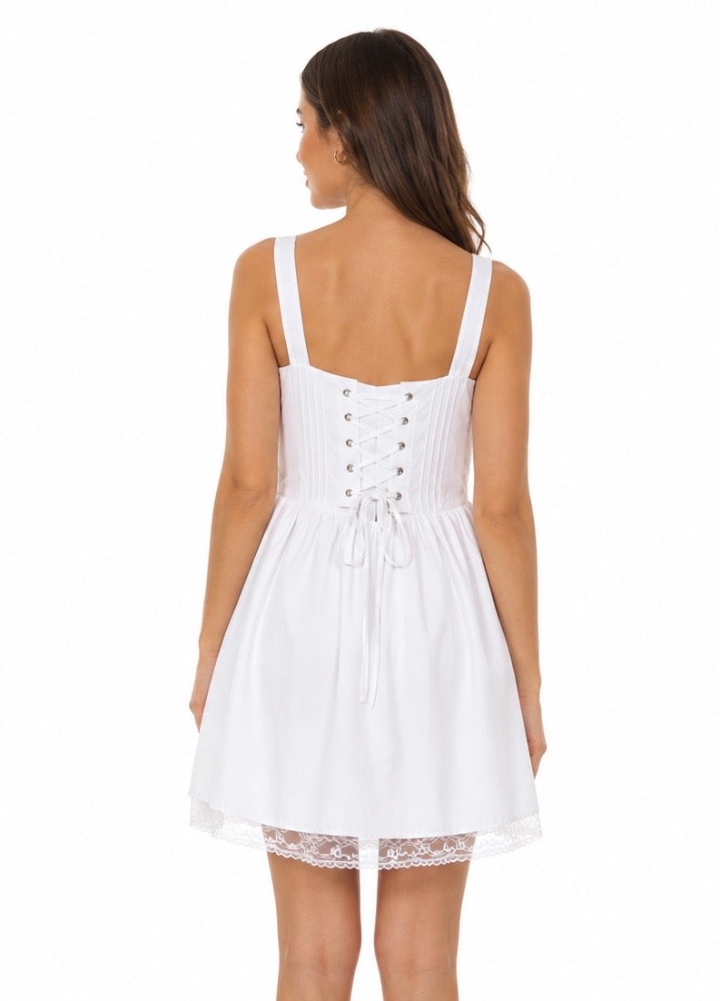 White Lace Trim Corset Mini Dress