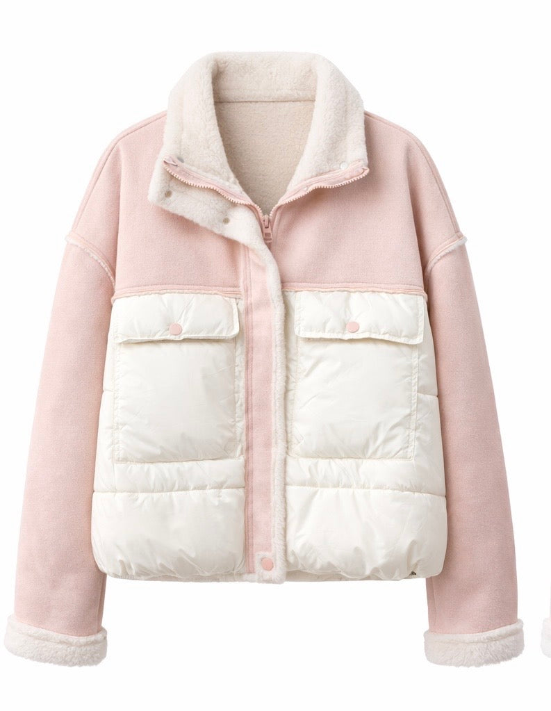 Blush Colorblock Sherpa Puffer Jacket