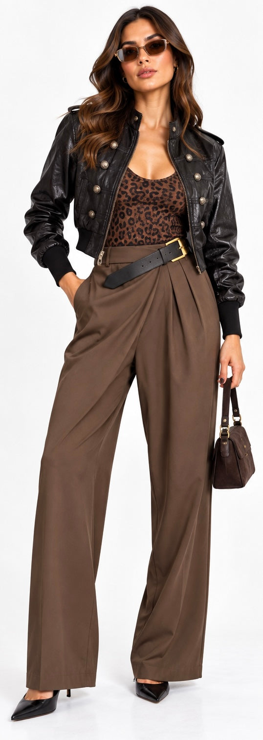 Napoleon Cropped Leather Bomber Jacket