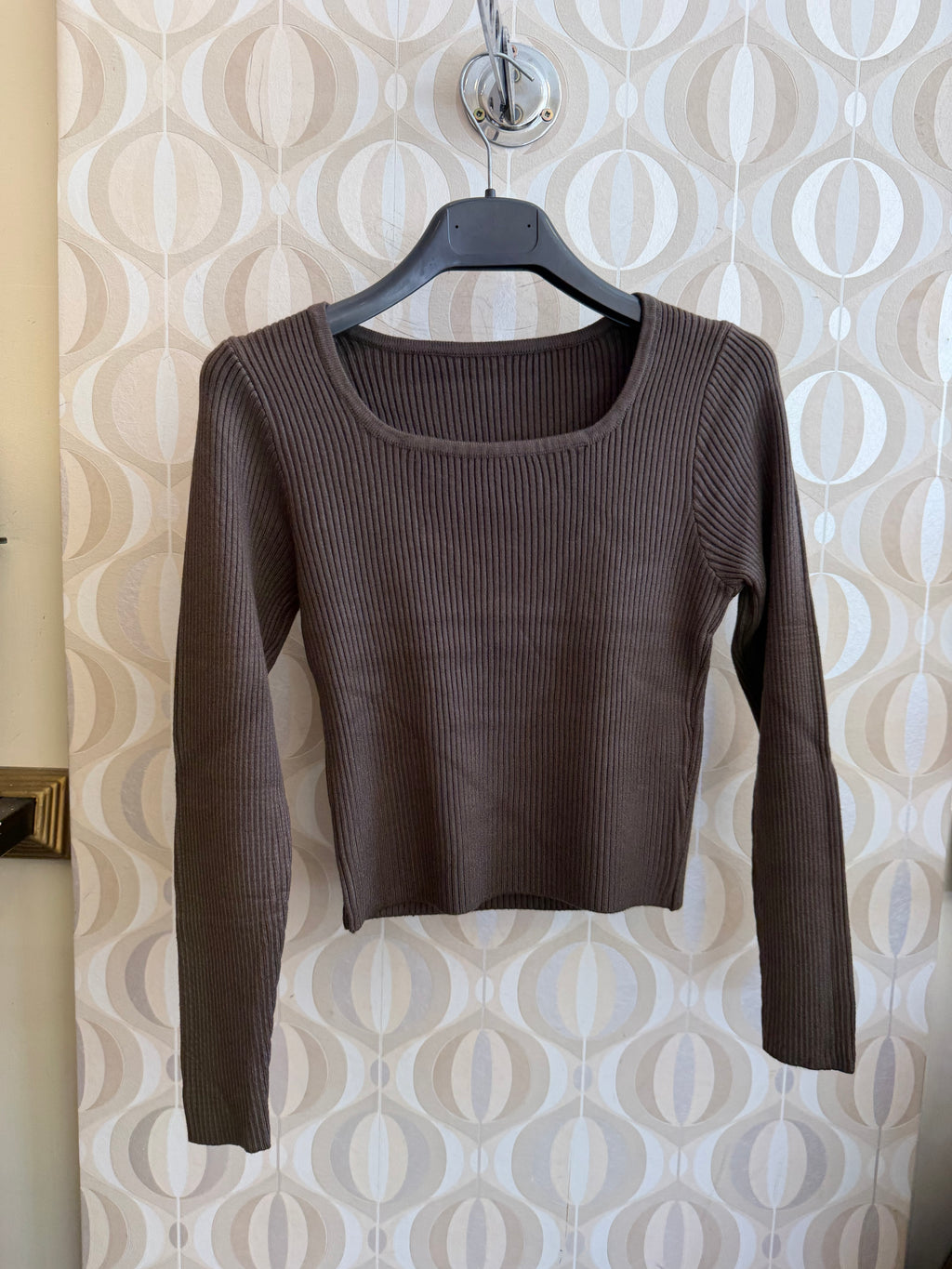 Ribbed Scoop-Neck Knit Top ( Blue , Burgundy , White , Black )