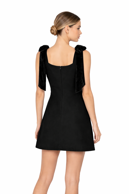 Amour Velvet Bow Mini Dress Black
