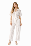 Chic White Lace Shirt and Trousers Set