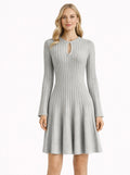 Ribbed Knit Keyhole Fit & Flare Dress Light Grey