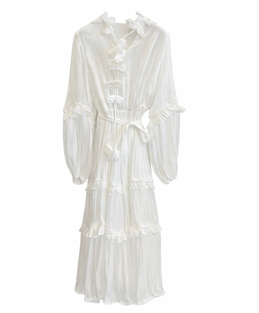 Dress Long Satin , Bronze & White