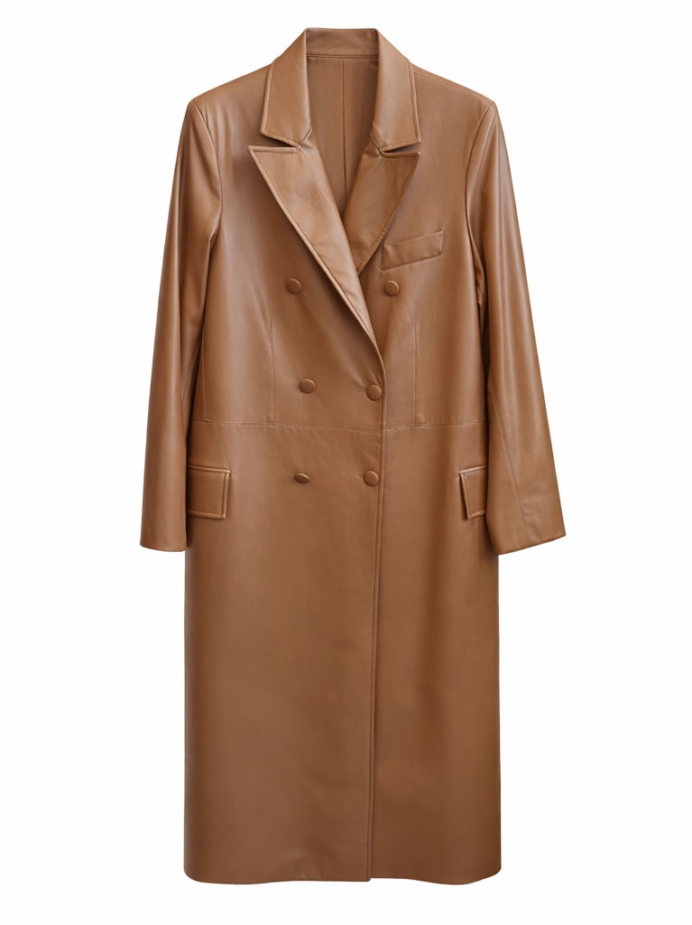 Tailored Double-Breasted Leather Coat