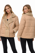 Faux Fur Trim Quilted Puffer Jacket – Beige