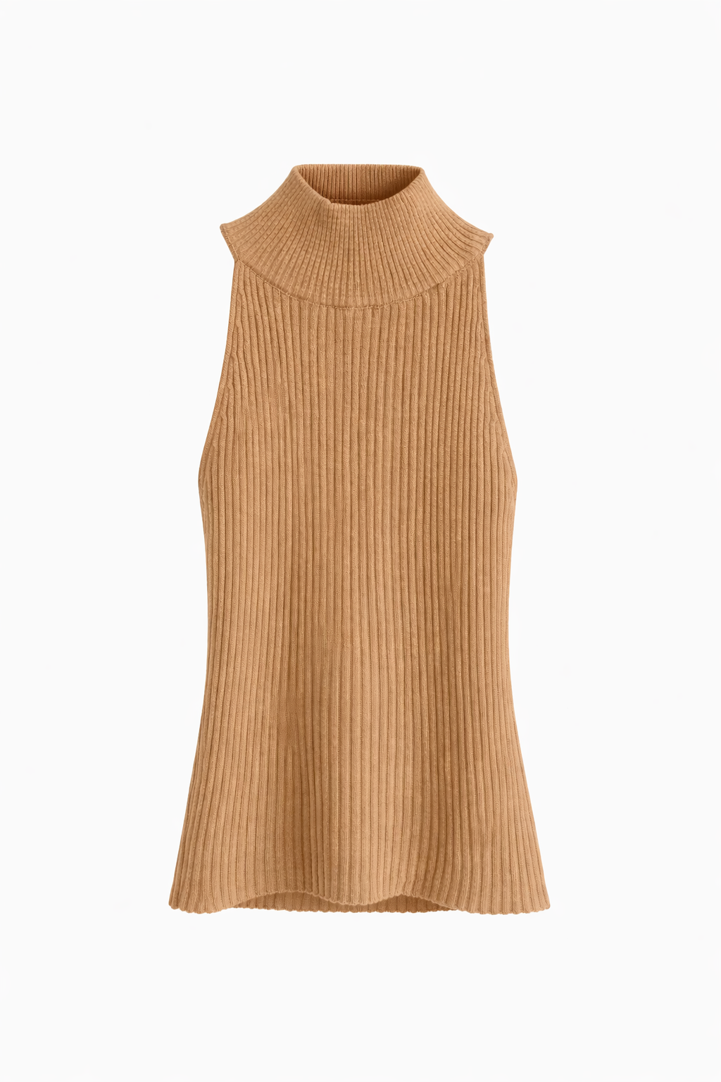 Sculpted Ribbed Mock Neck Tank – Beige , Blue , Camel , Greige