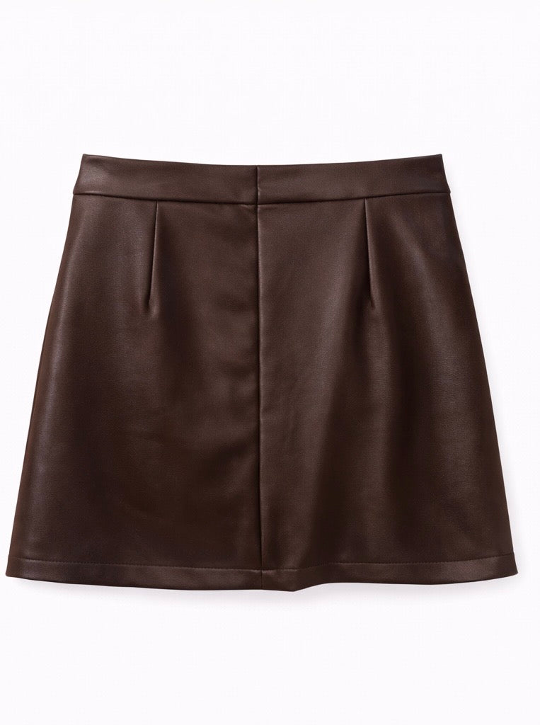 Statement Bow Faux Leather Mini Skirt Brown