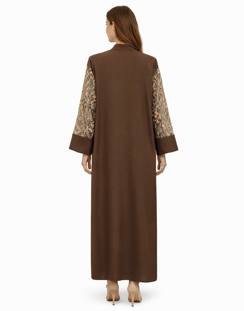 Occasion Abaya with Embellished Sleeves – Brown