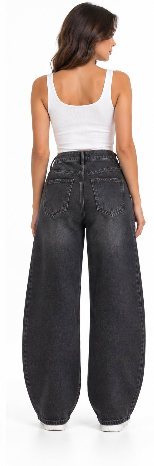Washed Black Barrel-Leg Jeans