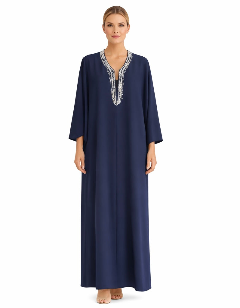 Embellished Navy Kaftan Dress