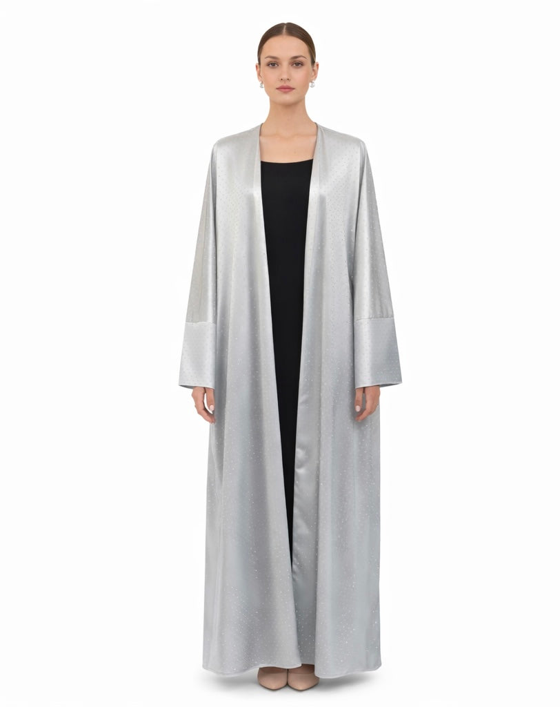 Moonlight Satin Kimono Abaya - Silver