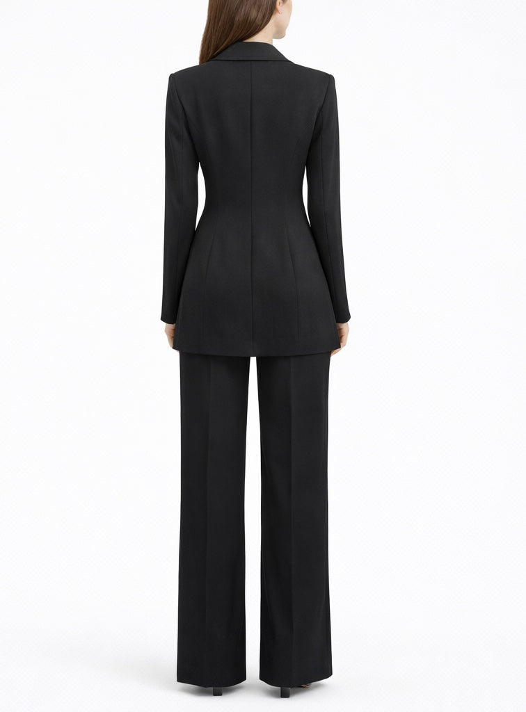 Black Tailored Blazer & Wide-Leg Trouser Set