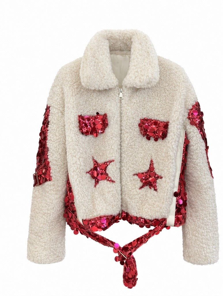 Star Sequin Sherpa Zip Jacket