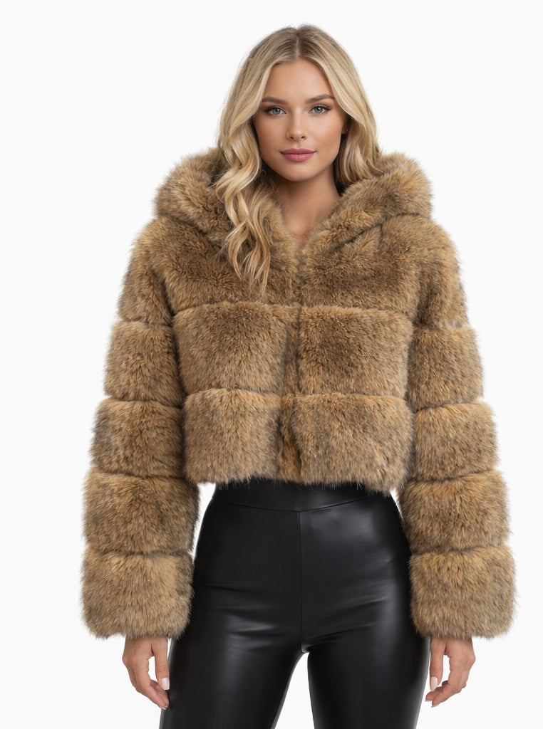 Cropped Faux Fur Jacket with Hood