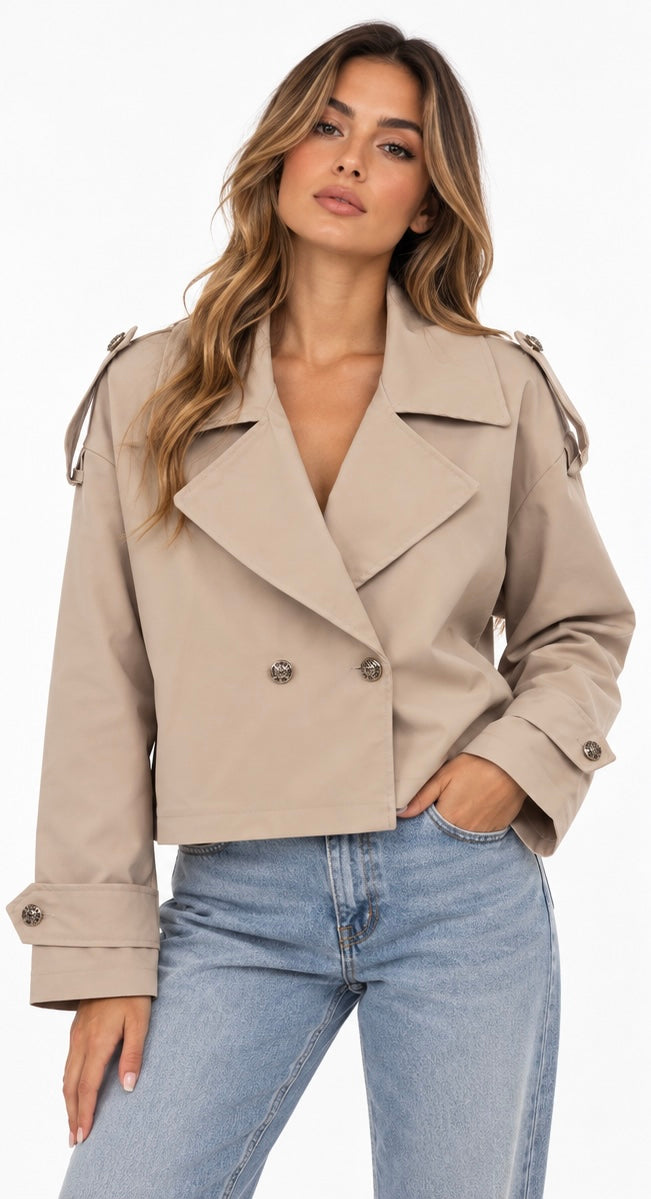 Midnight Cropped Trench Jacket ( Beige , offwhite , black , Brown , Navy )