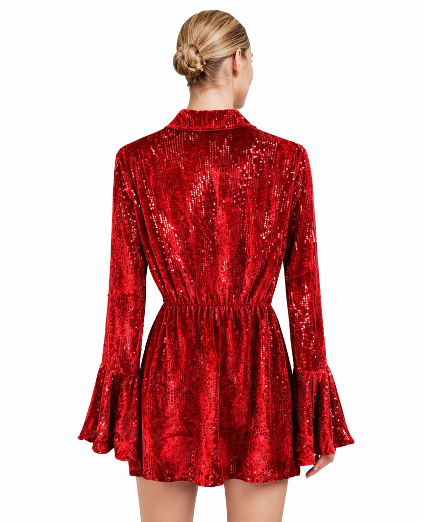 Red Velvet Sequin Mini Dress