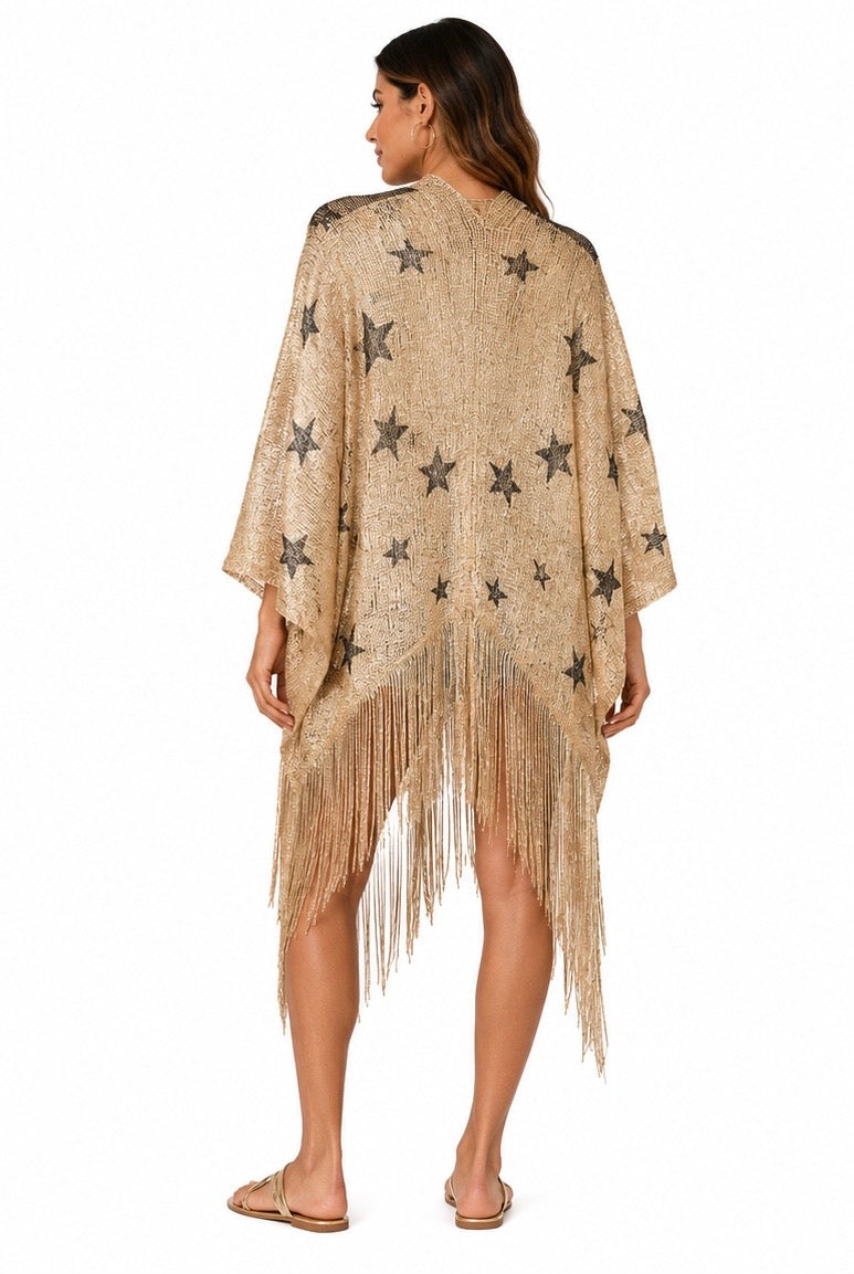 Golden Star Fringe Kimono ( Gold , Silver , Beige )