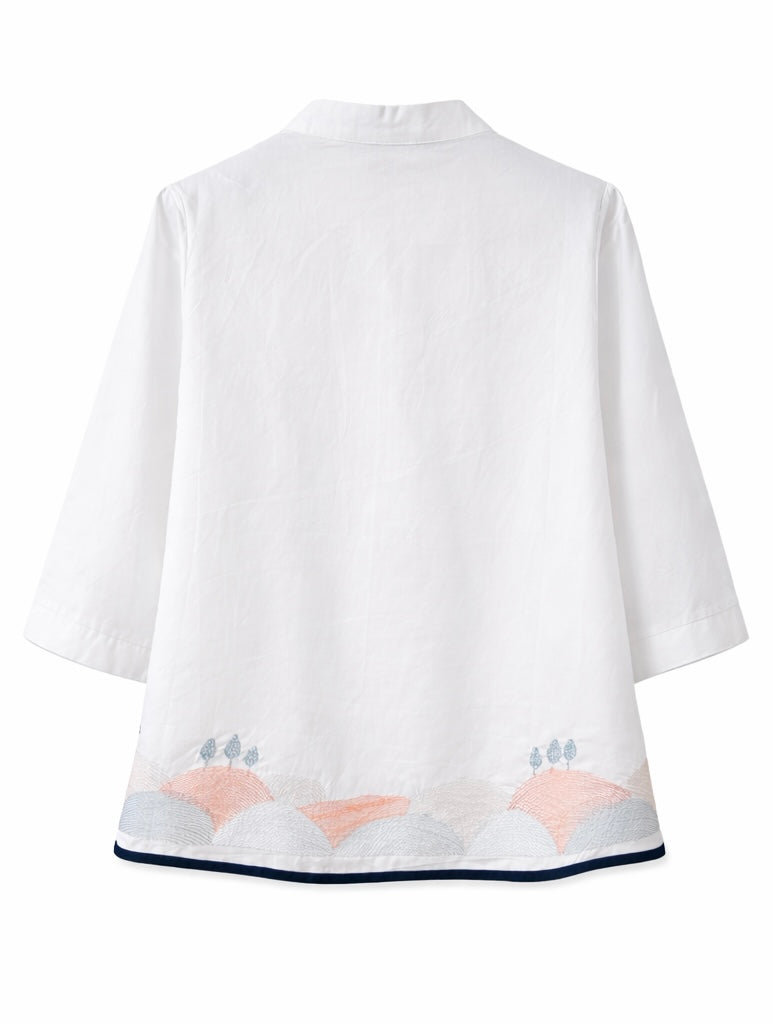 Flamingo Embroidery  Top - Navy , White