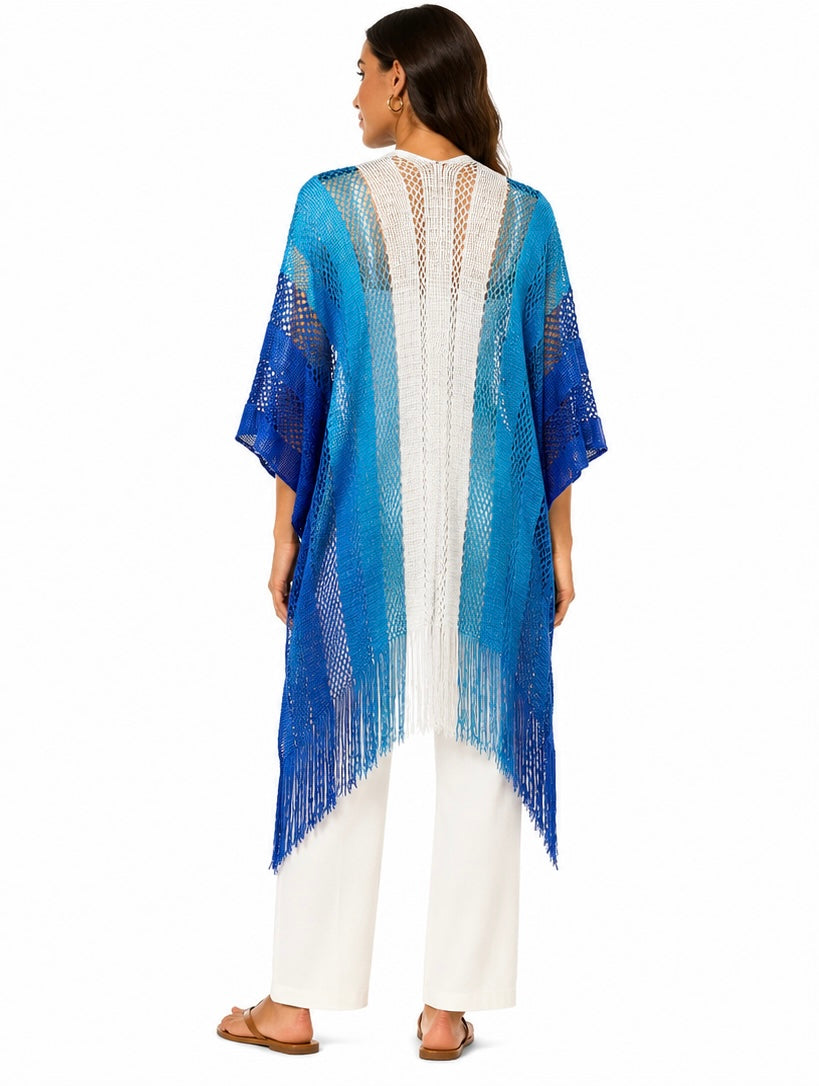 Stripe Fringe Kimono ( Beige  , Black , Blue  )
