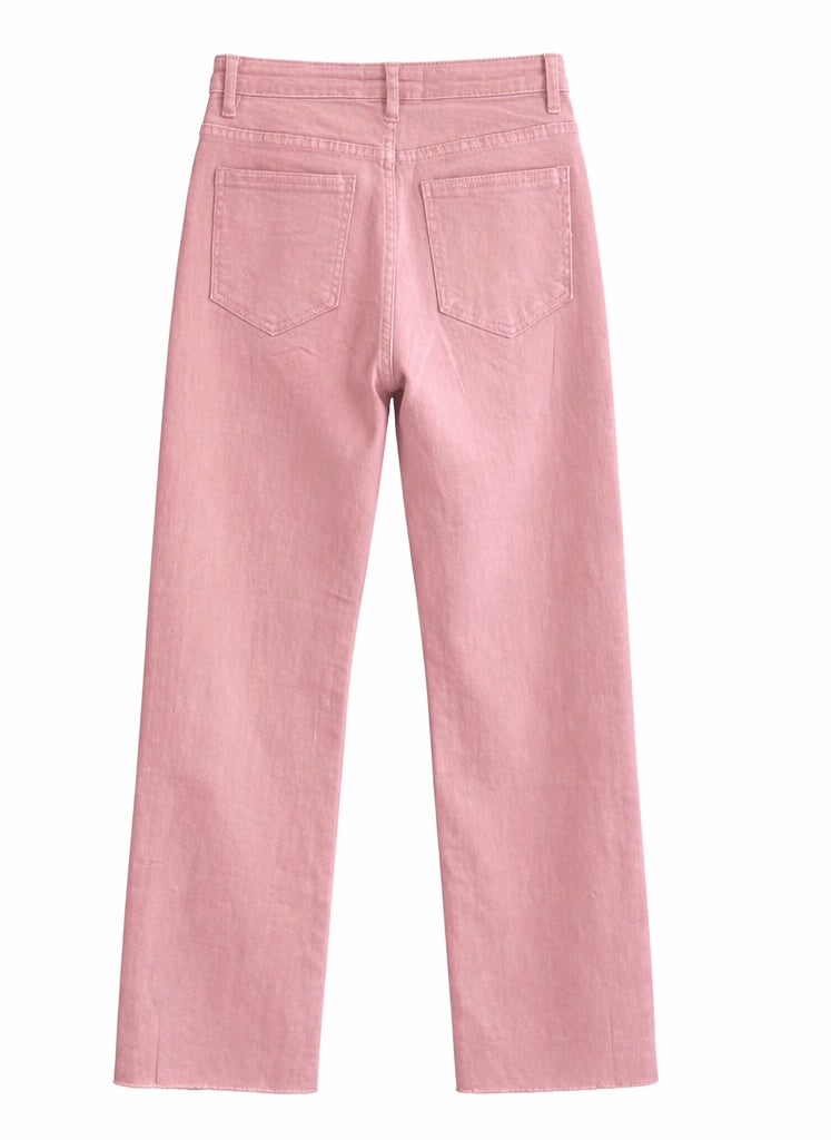 Blush Pink Straight-Leg Denim Jeans