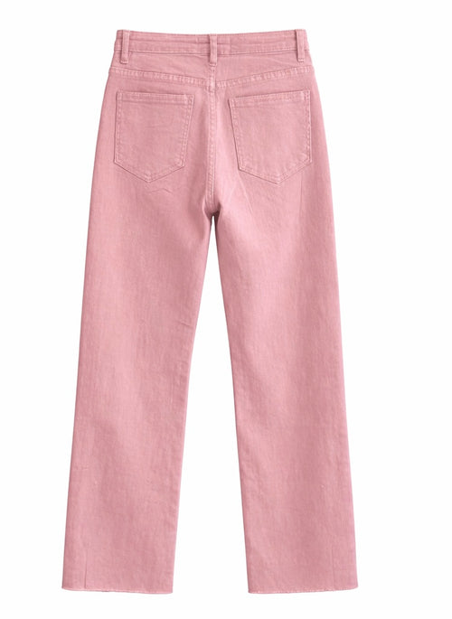 Blush Pink Straight-Leg Denim Jeans