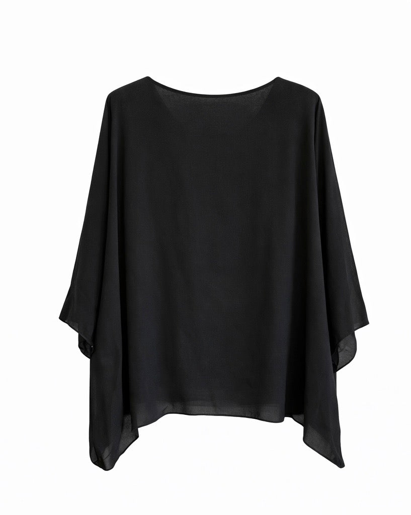 Loose Fit Batwing Sleeve Blouse with Pendant - Olive green , Beige , black