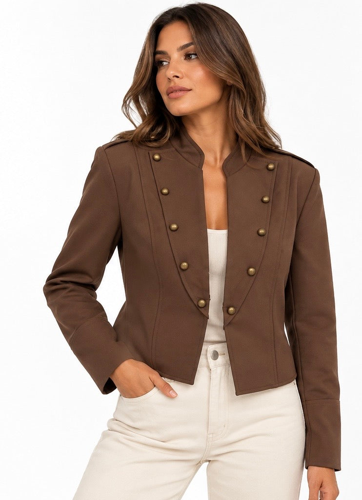 Military Chic Tailored Jacket ( Burgundy , Brown )