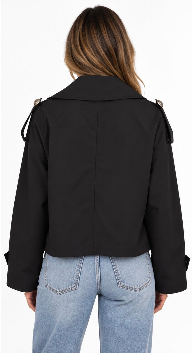 Midnight Cropped Trench Jacket ( Beige , offwhite , black , Brown , Navy )