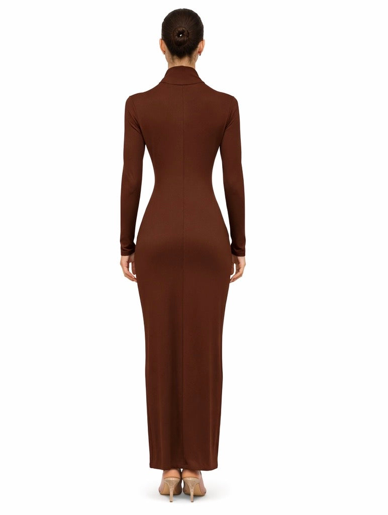 Chocolate Brown Draped Knot Detail Maxi Dress