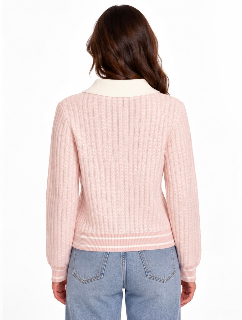 Cat Pearl Detail Polo Sweater
