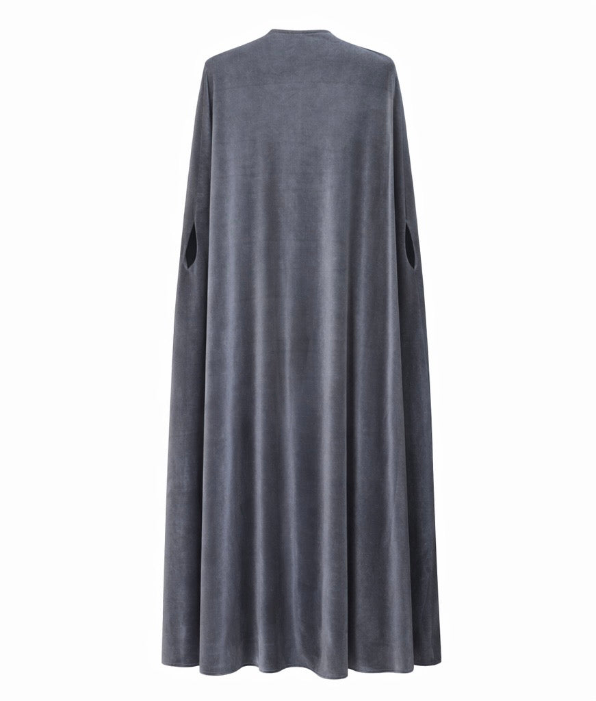 Embroidered Velvet Cape in Steel Grey