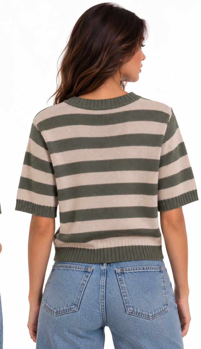 Striped Knit Top ( Olive , Navy , Beige , Burgundy )