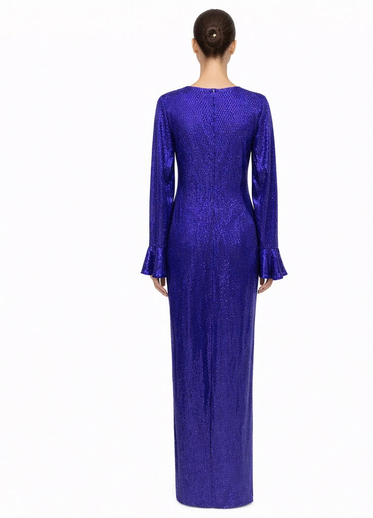 Cobalt Blue Sequin Slim-Fit Evening Gown