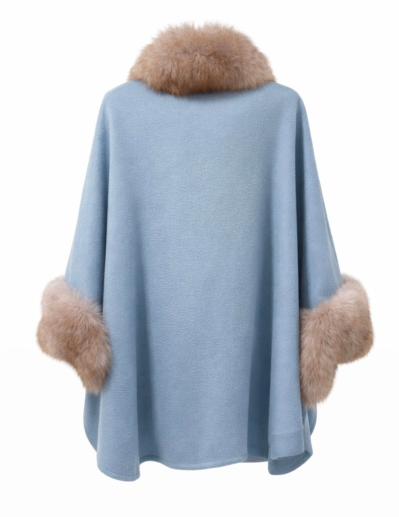 Blue Statement Alpaca Coat with Real Fox Fur