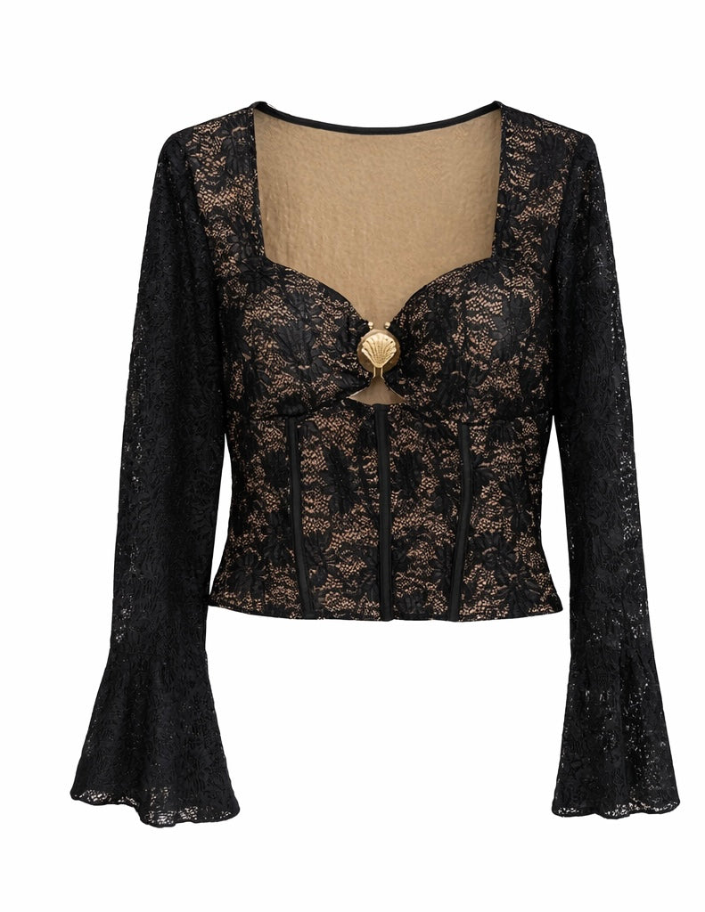 Top Lace Gold Corset Black