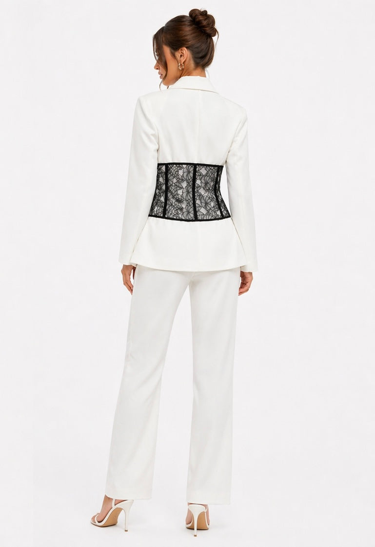 White Blazer & Lace Corset Set