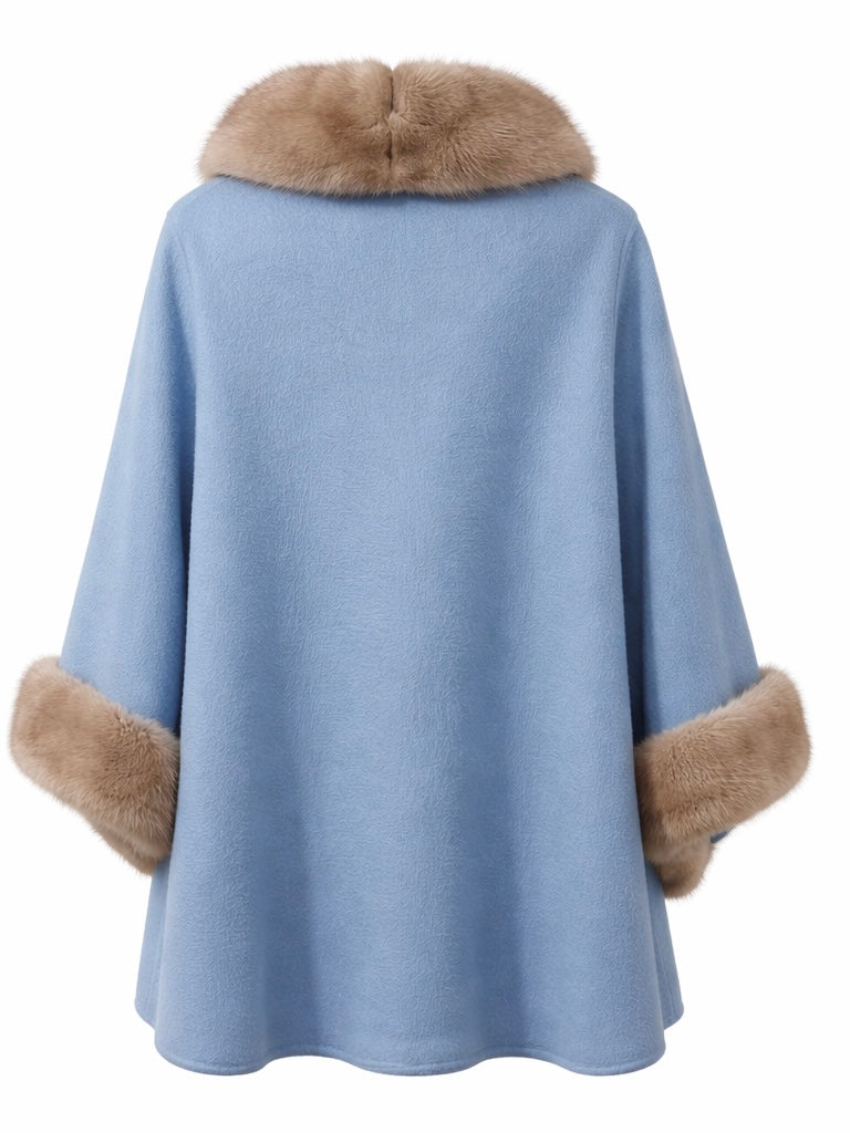 Ice Blue Alpaca Coat with Python Detail & Real Mink Fur