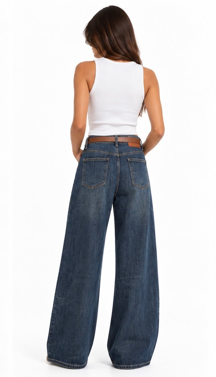 Wide-Leg Vintage Wash Jeans